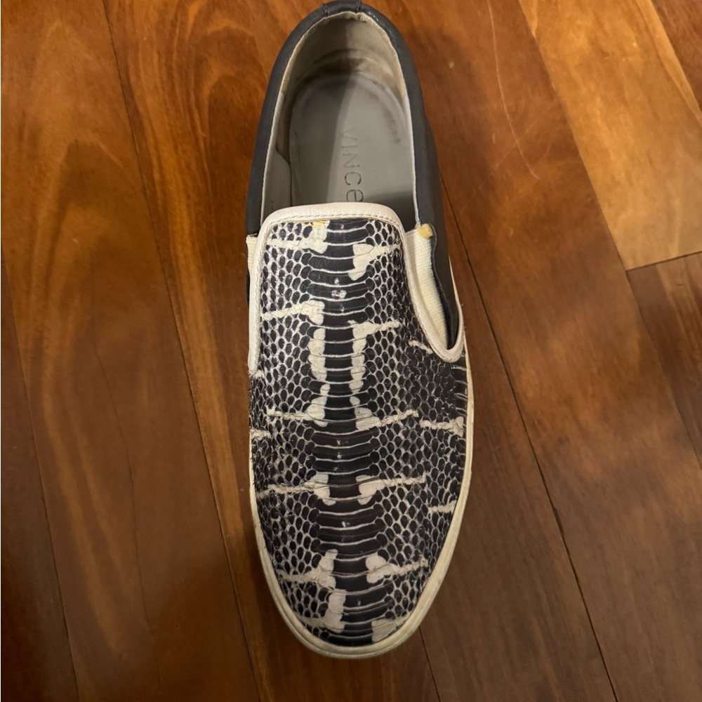 Vince Leather Snakeskin Animal Print Slip On Blair 5 Sneakers